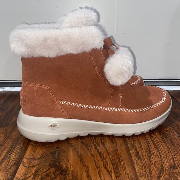 Skechers Women’s Suede Ankle Winter Boots Sz 11 Chestnut On The Go Joy Hibernate - Picture 1 of 9